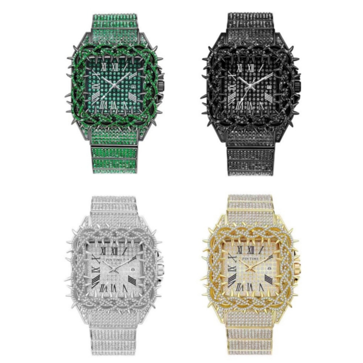 Luxury Watch Iceberg - ساعة يد رجالية كوارتز مرصعة بالكامل،
